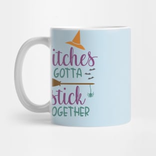 Witches Gotta Stick Together Witch Spider Broom Bats Mug